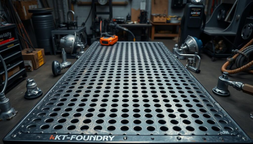 Welding table grid pattern