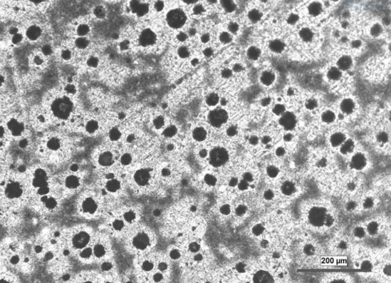 The picture below shows the spherical graphite structures of SG Iron